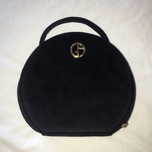 GIORGIO ARMANI Zip Around Black Velvety Round Cosmetic Bag